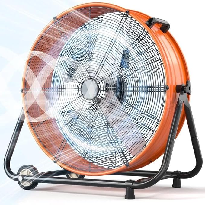 LifePlus 30'' Large Industrial Fan,14000 CFM High Velocity 3-Speed Heavy Duty Metal Air Circulator with 360° Tilt, Casters Handle, Ideal for Warehouse, Factory Workshops, Patios, Garage, Orange
