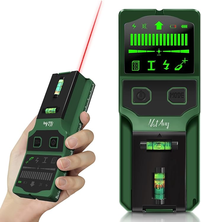 Stud Finder Wall Scanner - 7-in-1 Electronic Wall Stud Detector, Detects Wood, Metal, AC Power, Joists, Pipes with LCD Display, Laser & Bubble Level Ruler
