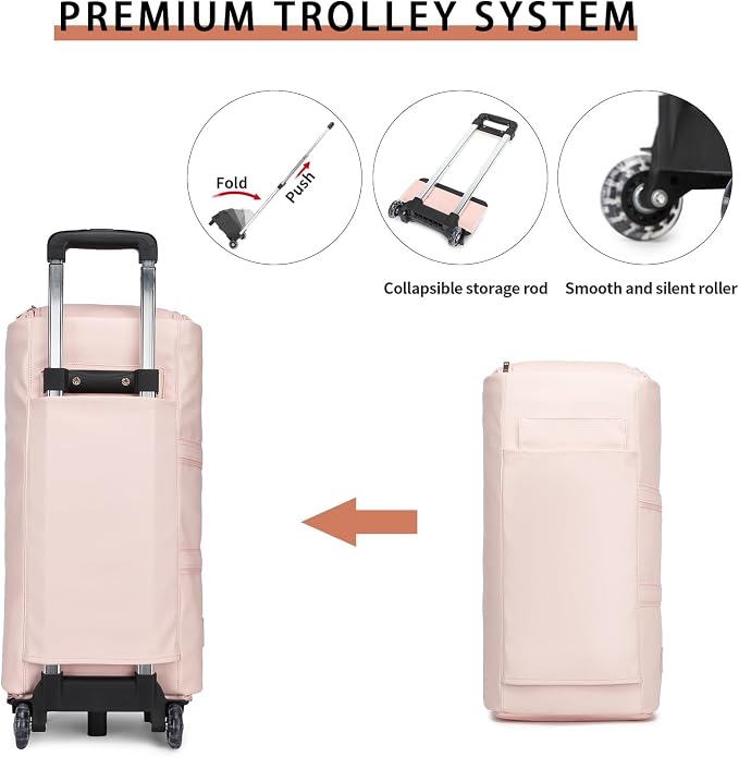 seyfocnia Rolling Garment Bag,Rolling Duffle Bag with Wheels Rolling Garment Bags for Travel with Shoe Pouch Carry On Bag Weekender Bags Garment Duffel Bag for Women-Pink