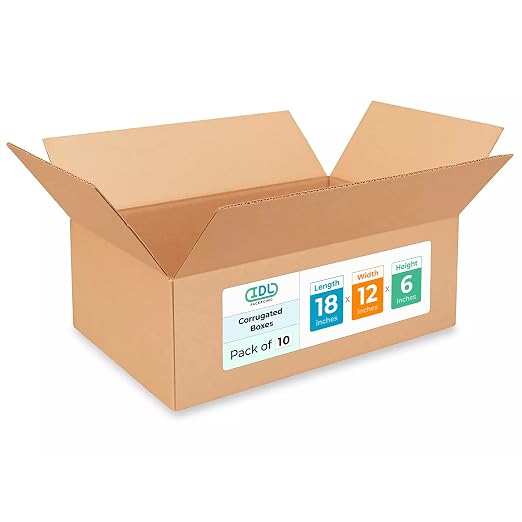 IDL Packaging - B-18126-10 Medium Corrugated Shipping Boxes 18"L x 12”W x 6"H (Pack of 10) - Excellent Choice of Strong Packing Boxes for USPS, UPS, FedEx Shipping