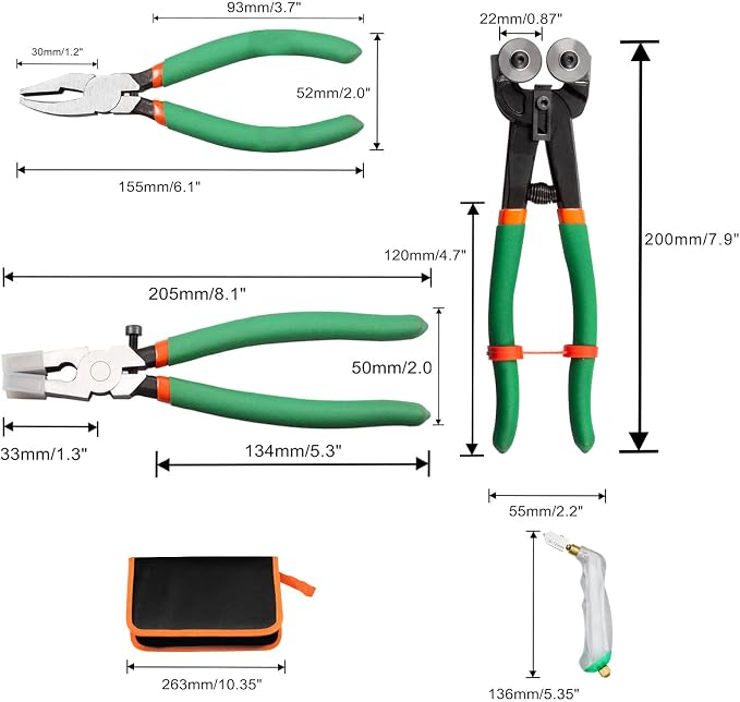 SPEEDWOX Glass Cutting Tool Kit Include Glass Running Pliers, Breaker Grozer Pliers, Mosaic Nippers with Replacement Wheel, Pistol Grip Glass Cutter Set, Cut Resistant Gloves Leather Zipper Bag