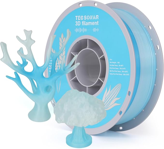 TECSONAR Crystal Rainbow PLA 3D Printer Filament, 1KG Spool(2.2lbs) 1.75mm PLA Fast Color Change 3D Printing Material,Gradient Filament for Most FDM 3D Printers,White Blue