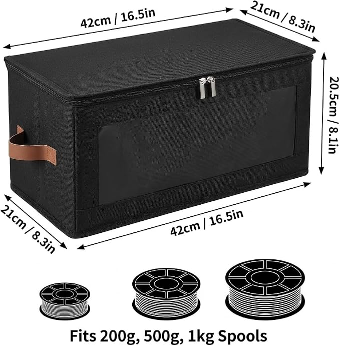 Filament Storage Box Waterproof Dry Box with Desiccants (Black, 4) | Transparent View, Zipper Design, For Home & Office, Workshop Use