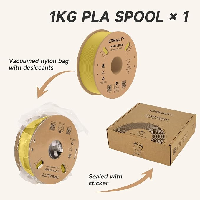 Official CREALITY Hyper PLA Filament 1.75mm, High Speed PLA 30-600mm/s Rapid 3D Printer Filament, Dimensional Accuracy +/-0.02mm,Stronger Toughness, Fit Most FDM 3D Printers, 1KG(2.2lbs) Spool Gold