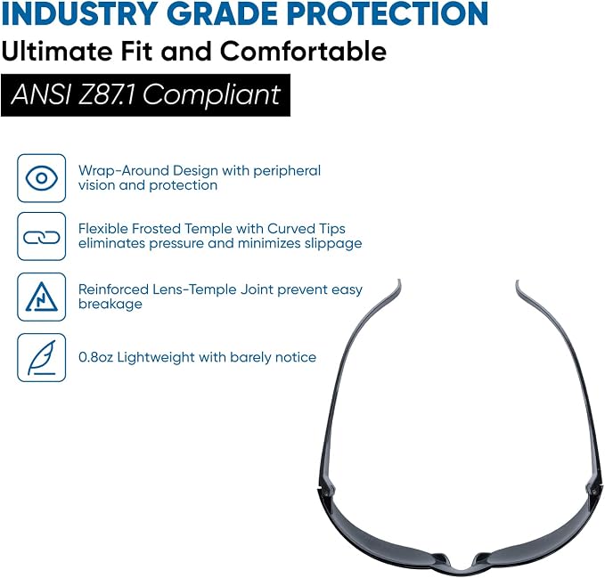 amoolo Tinted Safety Glasses Bulk of 24, Protective Safety Sunglasses, Dark Smoke Lenses for UV Protection, ANSI Z87.1 Impact Resistant Eye Protection for Work, Lab, Construction