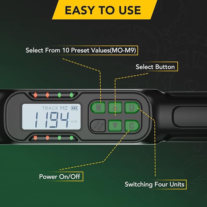 Digital Torque Wrench 1/2 Drive, 5-99.5 ft-lbs, for Bicycle Moto&Car Maintenance