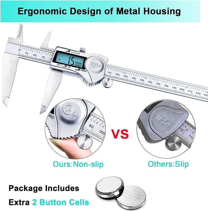 Kynup 0-12 Inch Digital Caliper, Calipers Measuring Tool with IP54 Waterproof Protection, Stainless Steel Design (150/300mm)