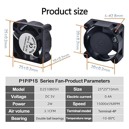 0.4mm Hardened Steel Complete Hotend Nozzle Kit for Bambu Lab P1P P1S, All-Metal Integrated Design 300℃ High-Temperature Print Head with Fan,Thermistor,Ceramic Heater