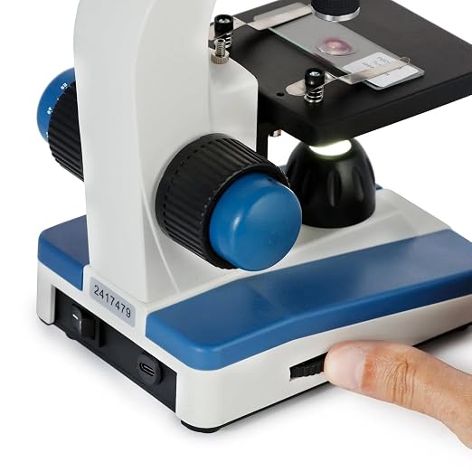 AmScope M150C-PS25-WM Compound Monocular Microscope, WF10x and WF25x Eyepieces, 40x-1000x Magnification, LED Illumination, Brightfield, Single-Lens Condenser, Coaxial Coarse and Fine Focus, Plain Stage, 110V, Includes Set of 25 Prepared Slides and Book