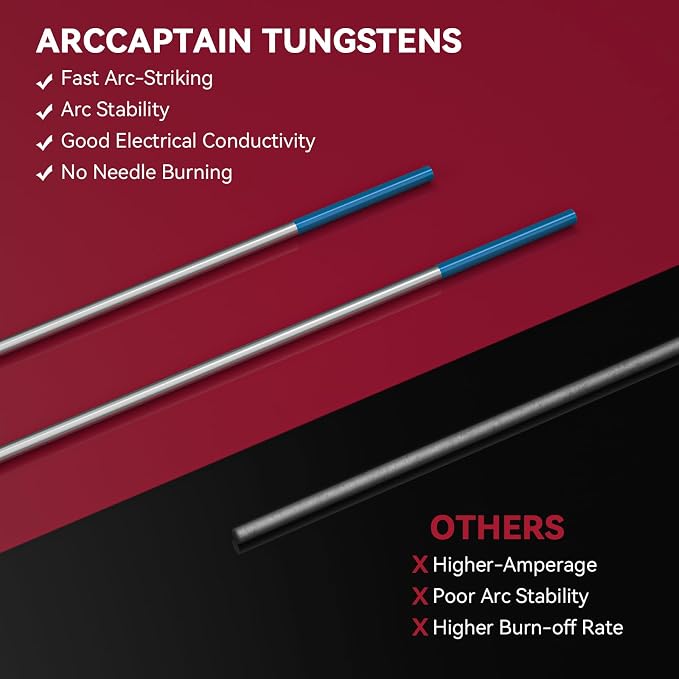 ARCCAPTAIN TIG Welding Tungsten Electrode 10-Pack 0.04" x 7" (Blue - 2% Lanthanated, WL20/EWLa-2)