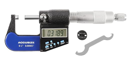 Accusize Industrial Tools 0-1''/0-25 mm by 0.00005''/0.001 mm 7-Key Electronic Digital Micrometer, Water Proof, Ac21-1022
