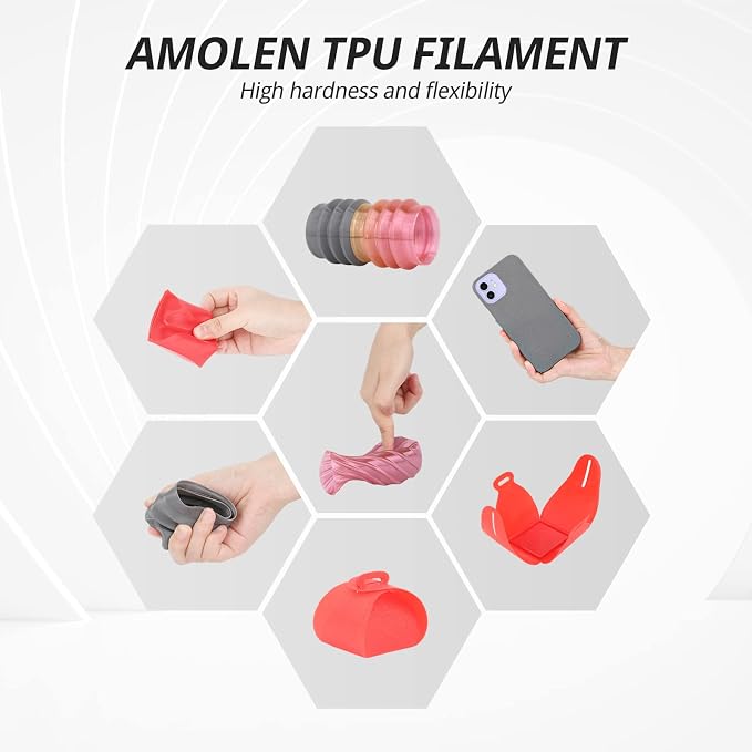 AMOLEN 95A TPU 3D Printer Filament 1.75mm, High Hardness & Resilience TPU Basic Black Filament, 1KG Flexible 3D Filament, Dimensional Accuracy +/- 0.02mm, Suitable for Most FDM 3D Printers