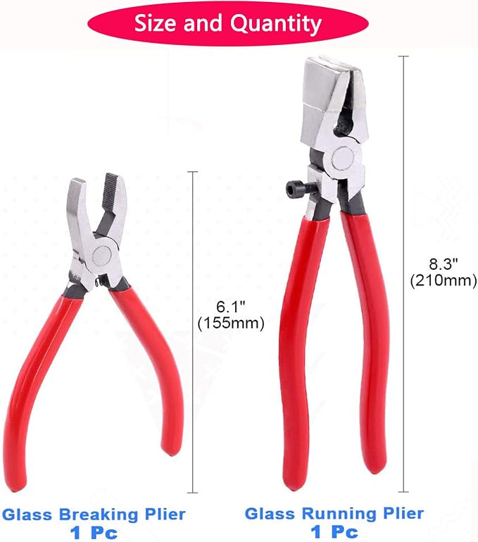 2 Pcs Glass Running Pliers and Breaker Grozer Pliers Set with Rubber Tips for Stained Glass, Mosaics, Heavy Duty Glass Cutting, and Crafting Projects – Professional Glass Cutting Tools