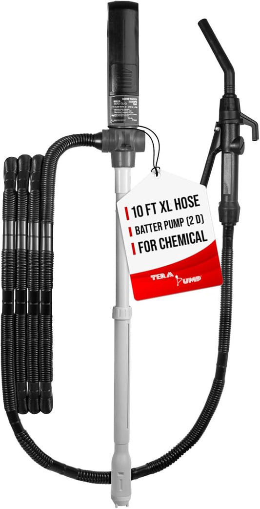 TERA PUMP - TREP01-TXL-CH Two (2) D Battery Powered Chemical Resistant Pump | Ethanol Methanol DEF Brake Cleaner 2.1 GPM Transfer Pump | Fits 5 Gallon Pail and Jugs to 20 Gallon Drums