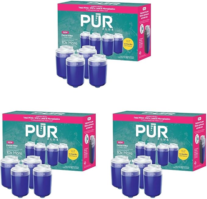 PUR Plus Faucet Mount Replacement Filter, Genuine PUR Water Filter for Sink Faucet, 3-in-1 Mineral Filtration, Lead Reducing, 1-Year Value, Blue (RF99994), 4 Count (Pack of 3)