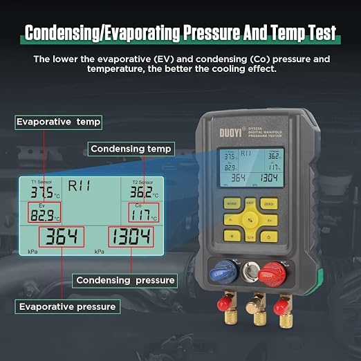 Digital Manifold Gauges HVAC for 92 Refrigerant Digital Gauges HVAC pressure&Temp Test Air Conditioning Tools & Equipment Supercooling/Superheating Test,for Cold Storages/Refrigerators AC Recharge Kit