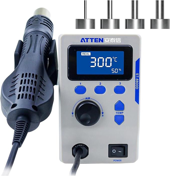 Hot Air Rework Station, ATTEN ST-8800D 800W Digital Display Automatic Sleep Hot Air Gun Soldering Station, Adjustable Temperature Desoldering Gun BGA Rework Station