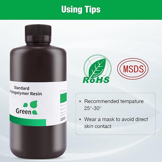 ELEGOO 3D Printer Resin, 405nm Fast UV Curing Standard Photopolymer Resin, High Precision, Non Toxic 3D Resin for Saturn 4/Saturn 3/Mars 5/Mars 4, LCD/MSLA/DLP 3D Printing, Clear Green 1000G