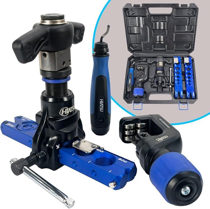 Hiatsu Eccentric Flaring Tool Kit with Ratchet, Drill Compatible, 1/4" to 3/4" Copper Tubing, Aluminum Construction