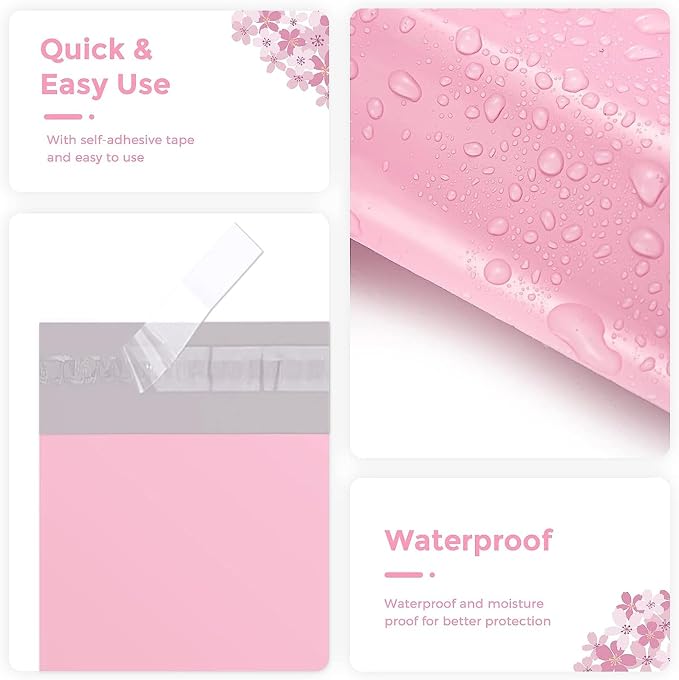 Metronic Light Pink Poly Mailers 12x15.5 100 Pack, Self Seal Shipping Bags | Strong adhesive waterproof tear-resistant mailing envelopes, packaging bags for clothing, hoodies, boutiques, small business.