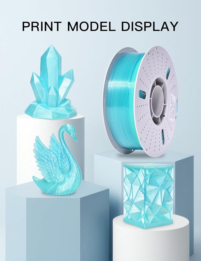 PINBALL PETG Rainbow Clear 3D Printer Filament 1.75mm, Multicolor Translucent PETG Filament, Accuracy +/- 0.02 mm, 1kg Spool (2.2lbs), Glass Blue