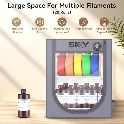 3D Printer Filament Storage Box with Thermo-Hygrometer - 2 Tiers Metal Filament Storage Rack with Cloth Cover,- 3D Filament Holder for Home, Office Workshop, Studio 20 Rolls - Grey