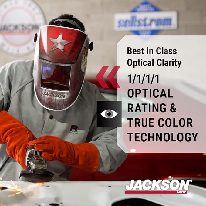 Jackson Safety Premium Auto Darkening Welding Helmet (47103) Bundle with Lincoln Electric Traditional MIG/Stick Welding Gloves