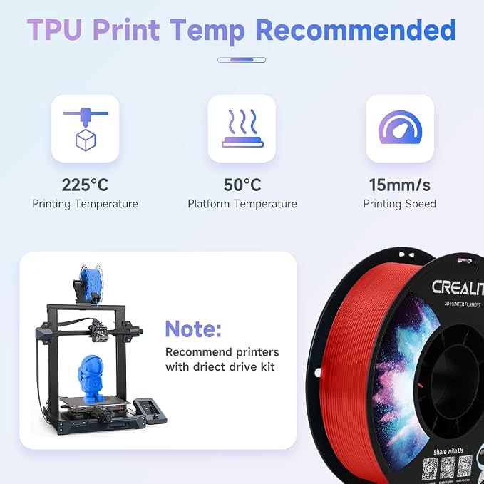 Official Creality TPU Filament, Flexible 3D Printer Filament 1.75mm, 95A Shore High Hardness & Resilience, Dimensional Accuracy +/- 0.03 mm for Most FDM 3D Printers
