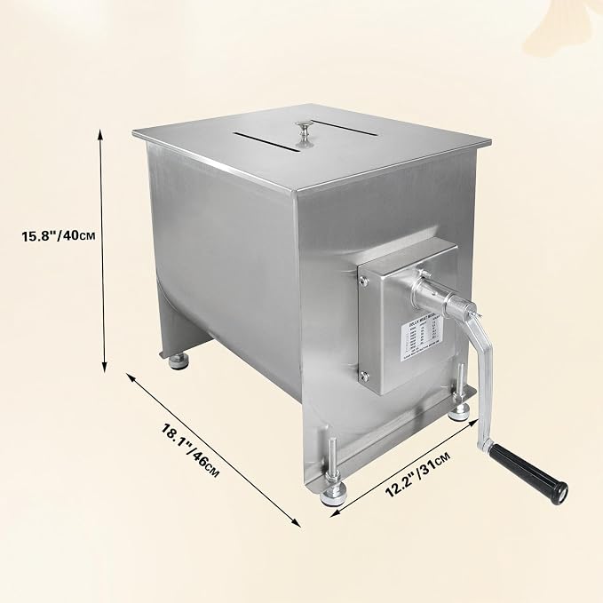 CLIVIA Manual Meat Mixer, 45 Pound Meat Mixer for Sausage, 45lbs 22.5L Capacity Tank Sausage Mixer, Stainless Steel Food Processing Equipment with Lid for Meat, Sausage, Vegetable, Burger, Dumplings