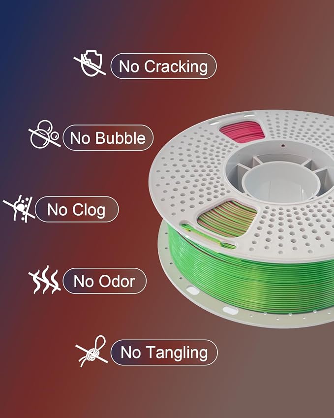 Silk Tri Color PLA 3D Printer Filament, 1.75mm 1KG (2.2lbs), High Gloss Shiny Finish, Smooth Surface, Easy Printing, Dimensional Accuracy ±0.02mm(Red, Yellow & Green)