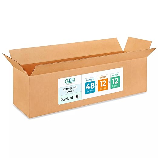 Extra Large Shipping & Moving Boxes 48 x 12 x 12"(5-Pack) - Extra Strength 200 lb vs Regular - USA-Made Corrugated Packing Boxes for Moving - Large Moving Box for USPS - Shipping Box by IDL Packaging