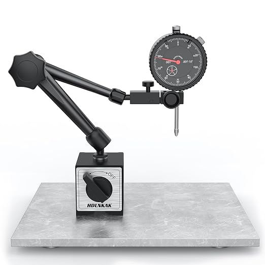 HDLNKAK Dial Indicator Gauge and Magnetic Base, 0-1"/0.001"Dial Indicator with 176lbs (80kg) Max Pull Magnetic Base, Measuring Tool for 3D Printer, Table Saw Measurement, Auto Repair and CNC Machine