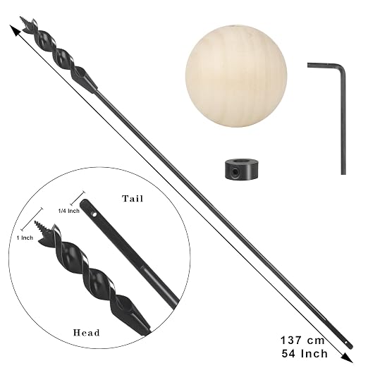 Flexible Drill Bit for Wire Pulling with Guide Ball Kit,1 in. x (4.5 FT) 54 in. Long Flex Drill Bits for Wood,Auger Head Installer Drill Bit, Fish Bit for Pulling Wires in Walls