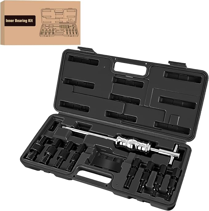 GOOACC 9PCS Blind Inner Bearing Puller Set, Slide Hammer with Expandable Collets 8-32MM Blind Hole Collet Bearing Slide Hammer Puller Set Internal Pilot Bearing Removal Tool for Axles Bearings, Black