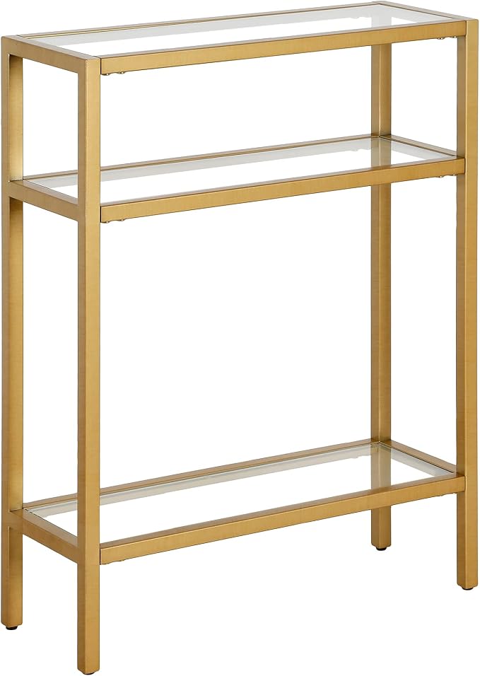 Henn&Hart 22" Wide Rectangular Console Table in Brass, Entryway Table, Accent Table for Living Room, Hallway | Industrial-style console table with open shelving and durable metal frame for living rooms, entryways, or offices