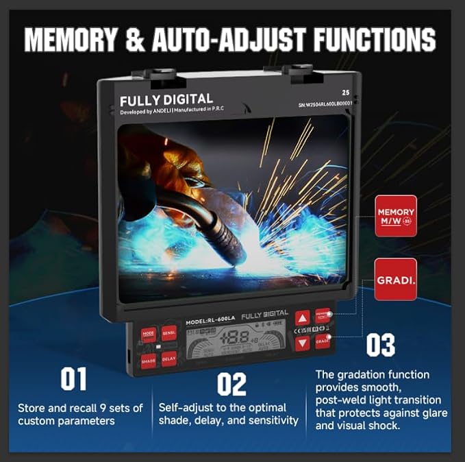 ANDELI Digitally Controlled Lens Auto Darkening Welding Helmet Panoramic View&Protective Welding Cap Fireproof Cotton