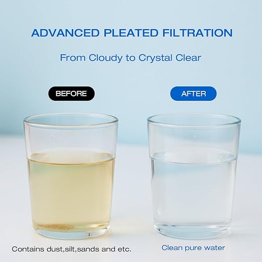 H&G Lifestyles Pleated Sediment Water Filter for Well Water, 10 x 4.5 | 5 Micron Whole House Water Filters, Compatible with 84637, WPX5BB97P, PC10, 355214-45, 355215-45, WP10BB97P, WP5BB97P