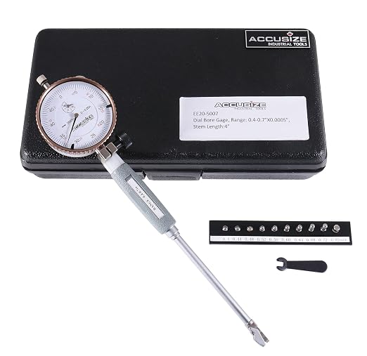 Accusize Industrial Tools 0.4-0.7'' by 0.0005'' Dial Bore Gage, Stem Length 4'', Ee20-5007 | 4" Stem Length, Self-Centering, Chrome-Plated Handle, Insulated Grip, EE20-5007