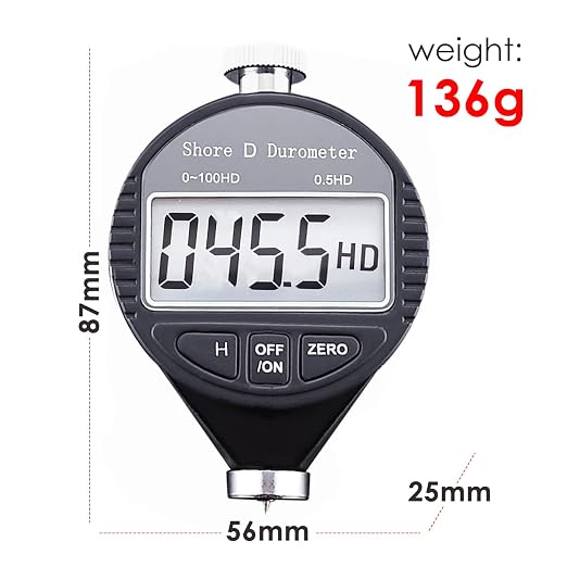 Rubber Hardness Tester Digital Shore Type D Durometer Hardness Tester 0~100HD Shore D Tire Hardness Tester Meter with LCD Display for Ultra-Hard Rubber,Thermal Plastic,Tire,Resin, Fiber,Glass