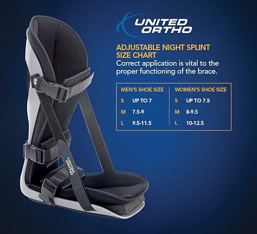 United Ortho Plantar Fasciitis Adjustable Leg Support Brace Fits Right or Left Foot for Soreness Relief, Foot Pain and Stretching, Medium, Black