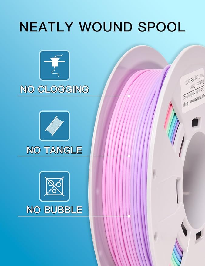 PINBALL Matte Rainbow PLA 3D Printer Filament 1.75mm, Matte Surface Multicolor PLA Filament 1.75mm, 250g Spool, 4 Rolls, Blue-Brown+Blue-White+Red-Purple+Matte Rainbow Color