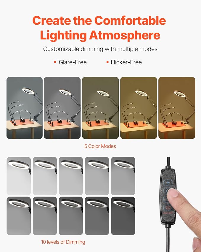 VEVOR Magnetic Helping Hands Soldering Station, 2-In-1 Third Hand Soldering Tool - 3X LED Magnifying Lamp & 5 Flexible Arms, 6 PCB Holders, Heavy-Duty Base Station for Electronic Repair Craft Hobby