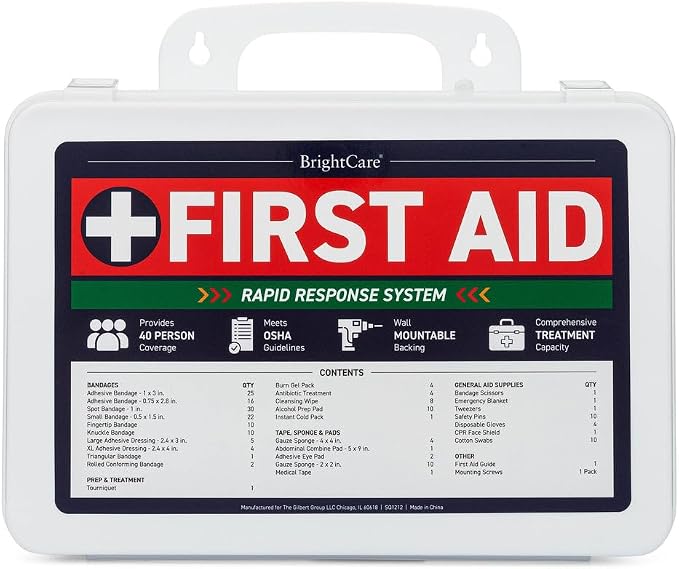 First Aid Kit for Business, Medium, 200 Piece - Wall Mountable & Portable | Hard Case, OSHA Compliant, For Office, Restaurants, Work Vehicles, Retail & Service Spaces