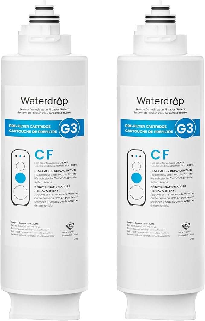 Waterdrop G3-2CF Filter, Replacement for Waterdrop G3-W & G3P600 & G3P800 Reverse Osmosis System, Pack of 2 G3-N1CF, 6-month Lifetime
