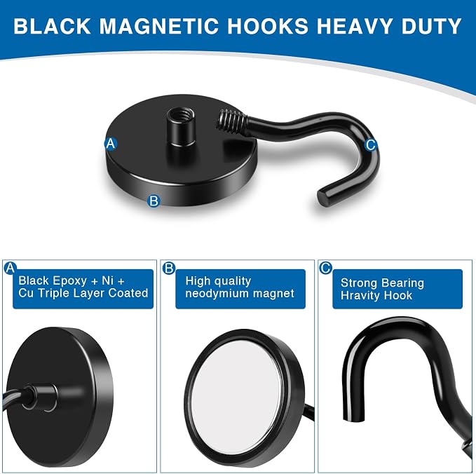 LOVIMAG Magnetic Hooks, Cruise Essentials 2026, 12 Pack-30LBS | Heavy Duty Strong Magnet Hook for Cruise Cabin, Refrigerator Fridge, Ship, Classroom, Kitchen Grills, Black