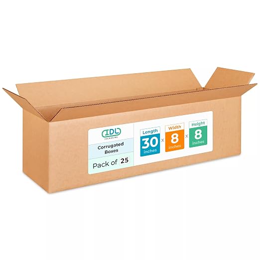 Long Shipping & Moving Boxes 30"L x 8"W x 8"H (25-Pack) - Extra Strength 200 lb vs Regular - USA-Made Corrugated Durable Cardboard Boxes - Cardboard Moving Box - Heavy Duty Box by IDL Packaging