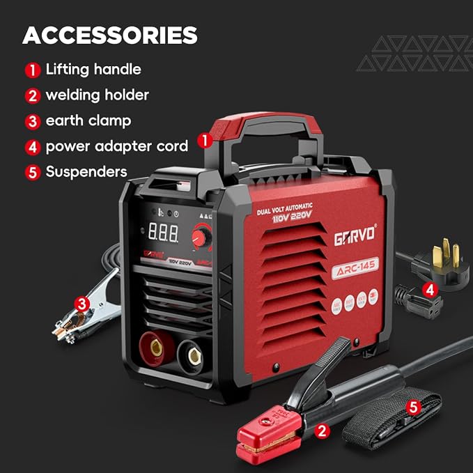 GARVO 110V/220V Dual Voltage Portable Welding Machine,145Amp ARC Welder Mini Stick welder Digital Display LCD,Hot Start,Arc Force and Anti-Stick ARC-145(ARC-145)