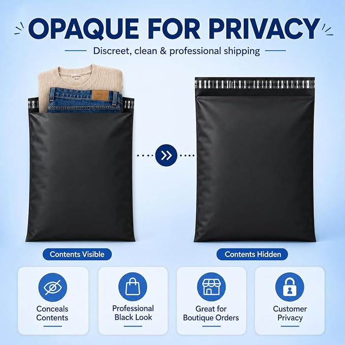 Fuxury Large Poly Mailers 14.5x19" 200Pcs,Shipping Bags for Clothing,Black | Heavy Duty Self Seal Mailing Envelopes,Durable Opaque Packaging Mailers Poly Bag For Large Clothes Business,Boutique&Online