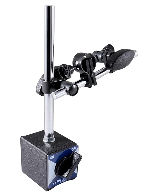 Accusize Industrial Tools 110 lbs Magnetic Base for Industrial Precision Indicators, with Fine Adjustment in Strong Cardboard Box, P900-S301 | On/Off Switch, V-Groove Bottom, M8 x 1.25 mm Tapped Hole, 2.28" x 1.96" x 2.16"