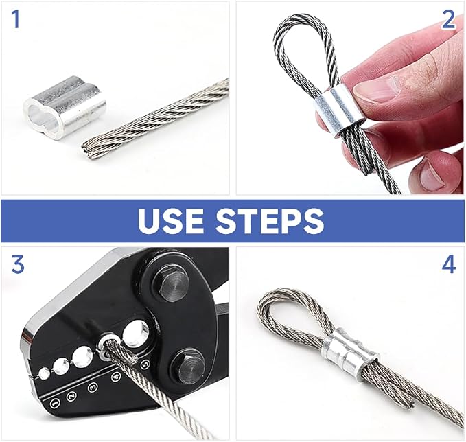 Wire Rope Crimping Tool, Ferrule Swaging Tool for Aluminum Sleeves, Loop Sleeves, Wire Rope Crimper for 1/16"-3/16"(1.58mm-5.0mm) Cables, Heavy-Duty Swaging Tool for Railing, Fishing